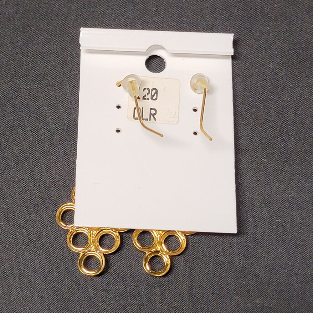 Lab Created Opal Moonstone Gemstone Dangle Earrings In Gold Tone Metal Drop - Picture 3 of 6